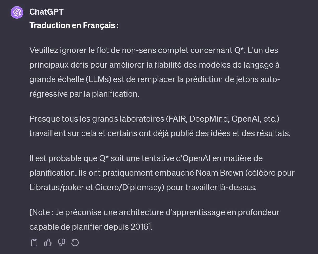 tweet de yann le cun au sujet de q star